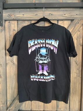 Ripple Junction Black Death Row Records Graphic Tee with Purple & Blue Accents